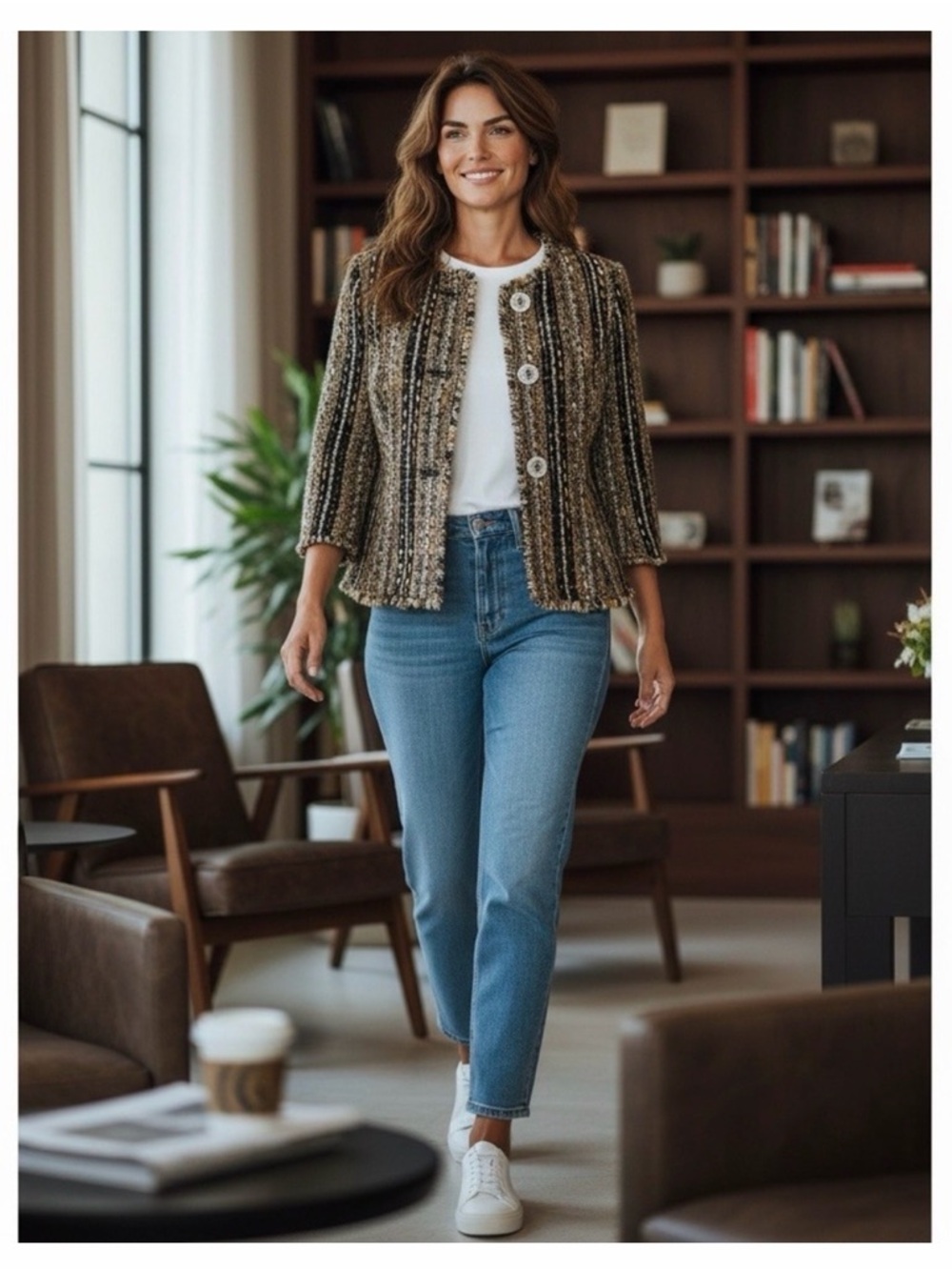 CAbi Tweed Multicolor Bouclé Jacket in Brown & Black